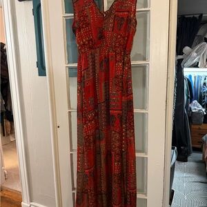 Elegant Red Patterned Maxi Dress